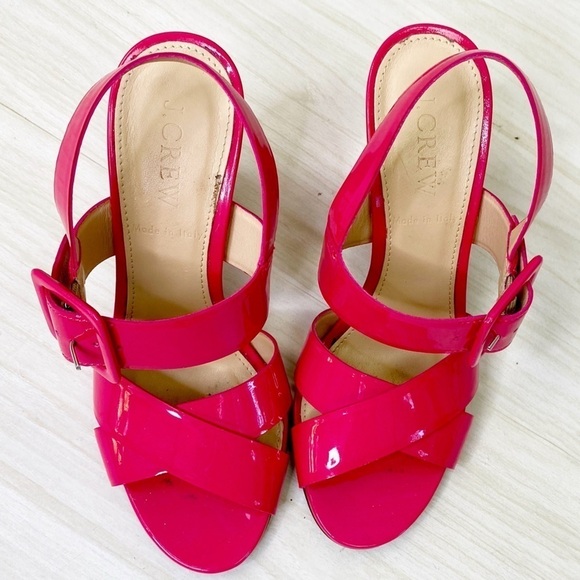 J.Crew Made in Italy Bright pink patent heeled sandals size 5 - Picture 8 of 8